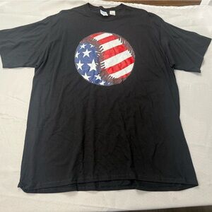 Black T-Shirt with American Flag Baseball Design